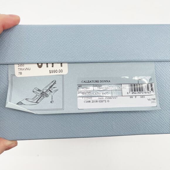 Prada Beige Black Leather Slingback Pointed Toe Mary Jane Cap Toe Heels IT 37 - Picture 14 of 15